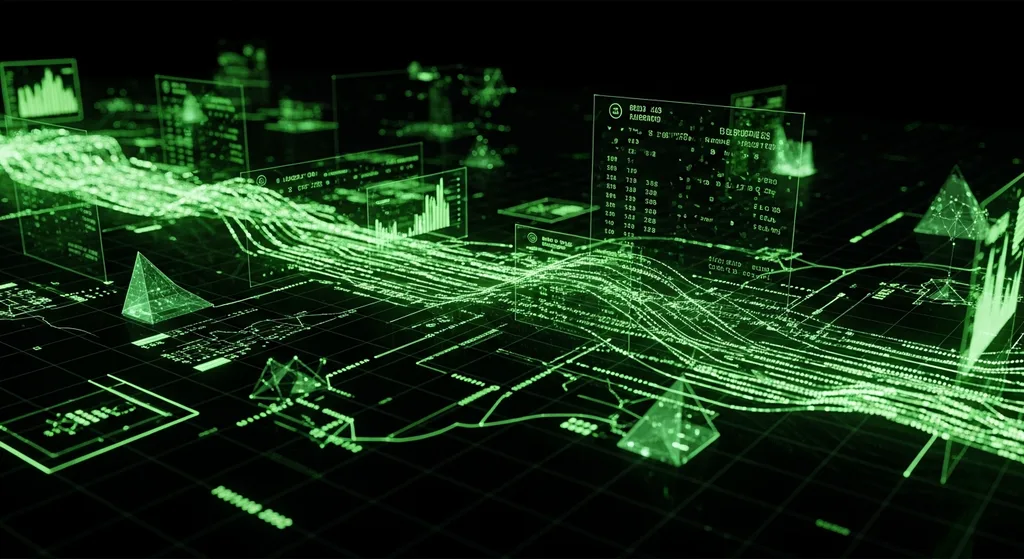 Abstract green data streams and charts